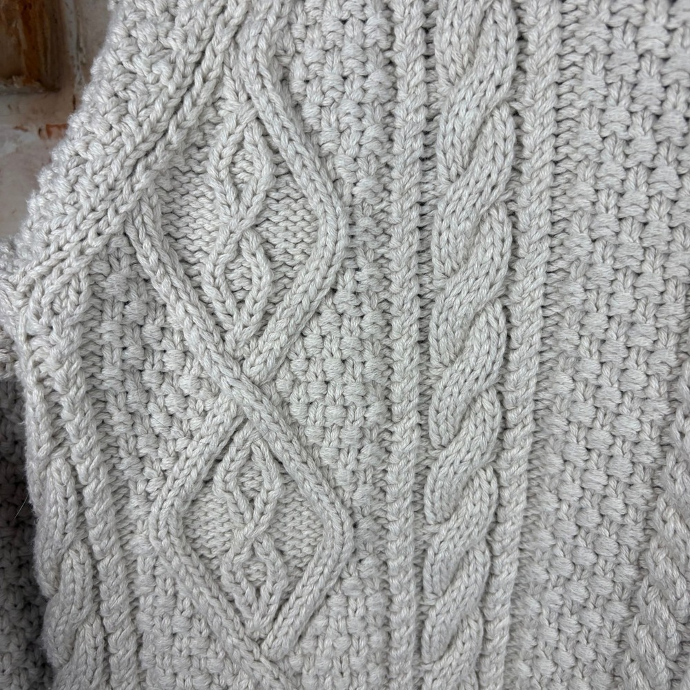 J.Crew Always Oatmeal Cotton Cable Knit Fisherman Sweater Chunky Mock Neck L - Picture 9 of 9